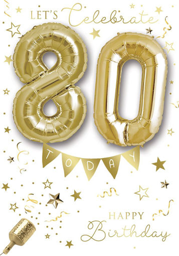 Picture of 80TH BIRTHDAY CARD + FOIL BALLOON GOLD